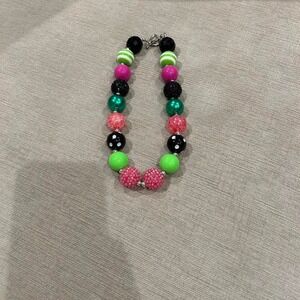 Pink and green chunky beaded necklace